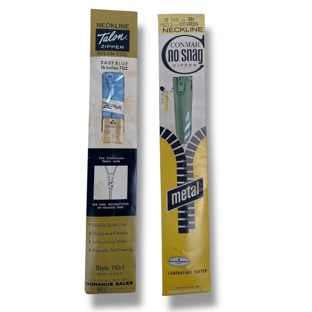 Vintage Talon Zephyr & Conmar No Snag Neckline‎ Zippers NOS Sewing Supplies A14Q